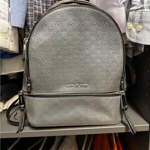 Michael Kors Silver Embossed Backpack